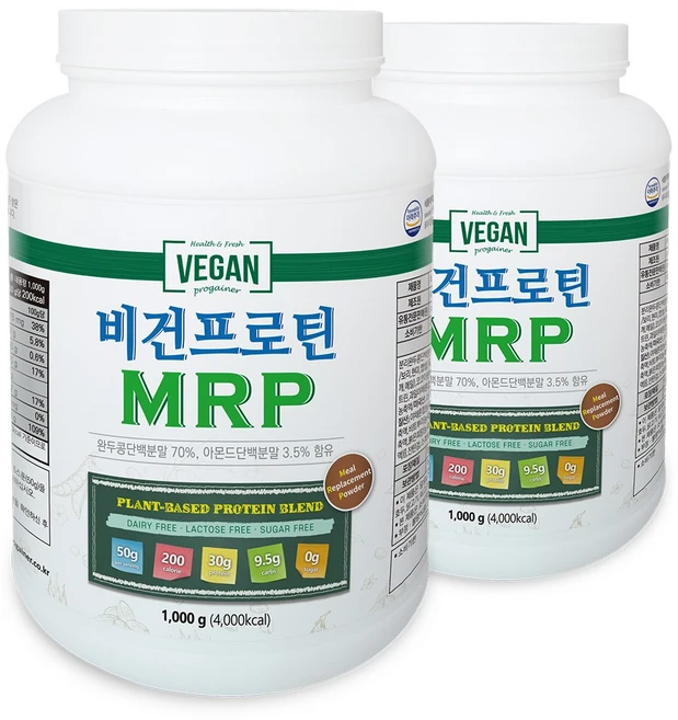 프로게이너 비건프로틴 완두콩단백질 PEA 프로틴쉐이크, 1kg, 2개 - 쿠팡