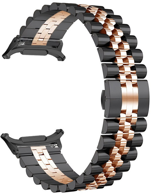 Chicwrist 삼성 갤럭시워치 7 울트라 & 갤럭시워치 8 울트라 호환 고급 스테인리스 메탈 스트랩, 블랙/로즈골드, 1개