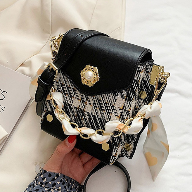 글램디브 에브디 트위드 체크 배색 크로스백 여성가방 데일리가방 포인트가방 A2071