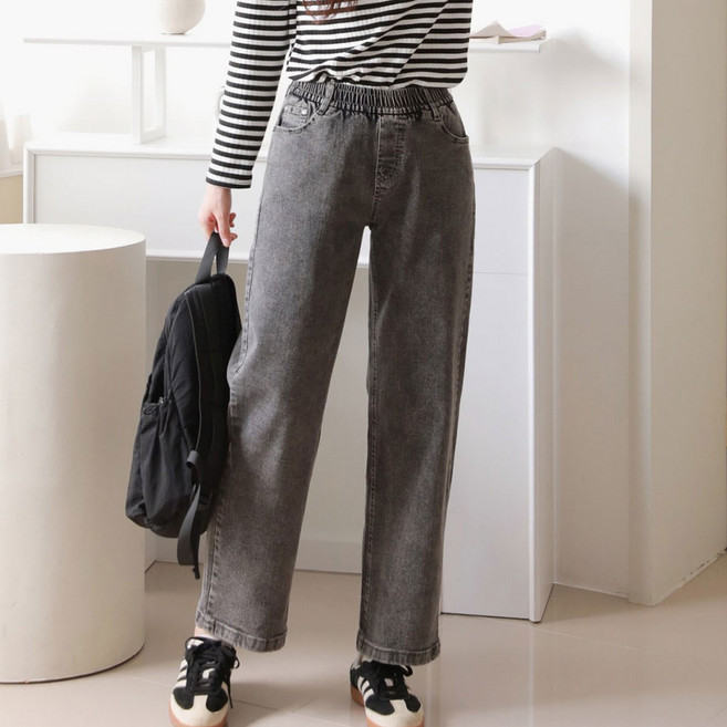 여성용 스판 와이드 청바지 봄 여름 팬츠