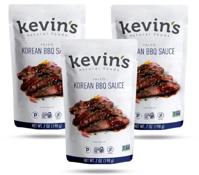 Kevin's Natural Foods 디핑 소스 케빈스 내추럴 푸드스 팔레오 심머 다양팩 볶음용 글루텐 프리 없음 비변형식품 3개입 티카태국 코코넛레몬그라스 바질, 한국식 바비큐, 7 온스 (3팩)
