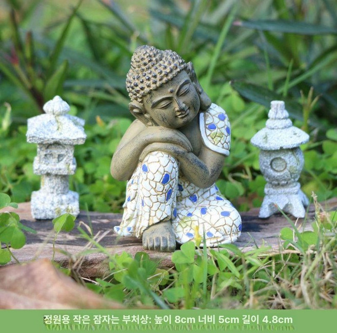 명상 잠자는 부처님불상 선 소형 불교 장식품 책상 폭포, 1개, 작은 수면 부처님+작은 타워