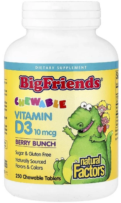 내추럴팩터스 Big Friends 비타민D3 베리 번치 10mcg 츄어블 타블렛 250정, 1개 - 쿠팡