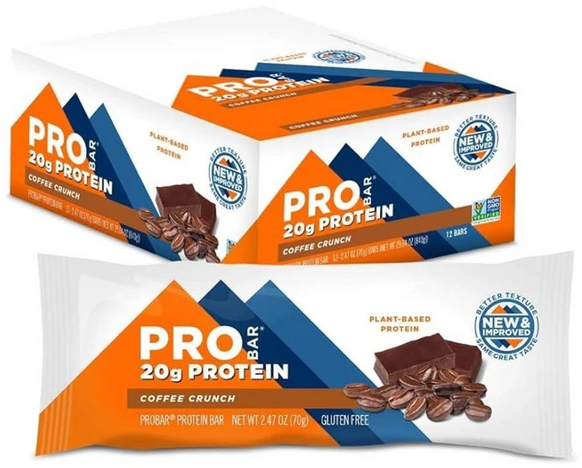 PROBAR 단백질 바 GMO 프리 글루텐 프리 건강한 간식 식물 기반 천연 식품 성분 민트 초콜릿 12개입 (70g), 커피 크런치 - 쿠팡