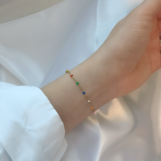 FEVE 써지컬스틸 심플 데일리 레이어드 원색 스톤 팔찌