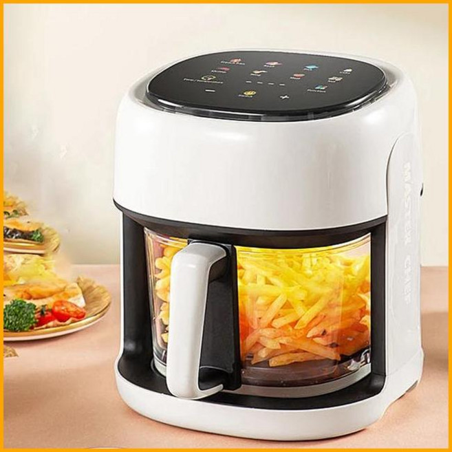 [와이에이치] 튀김기 간편조리 베이킹요리 스마트 전기 에어 프라이어 대용량 대류식 오븐 딥 프라이어 기름 없는 주방 360 ° 베이킹 볼 수 있는 창문 가전 제품, 1.WHITE  EU, WHITE