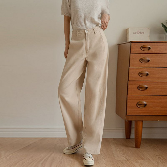 앤더데이 여성용 코튼트윌 사이드절개 와이드팬츠(숏/기본/롱)