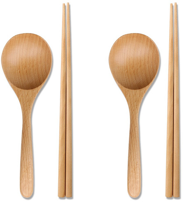 리숲 나무 먹방 수저세트 국물 숟가락 젓가락 세트, 2세트, 빅스푼1개+젓가락1쌍, 너도밤나무