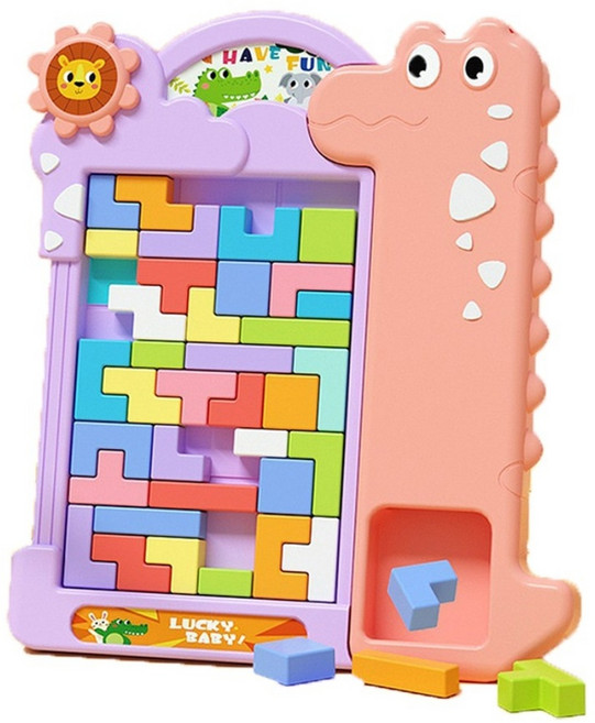 토이토 공룡 기린 테트리스 블록 쌓기 퍼즐 큐브 맞추기 입체퍼즐 블럭 동물 보드게임, 공룡 핑크, 1개