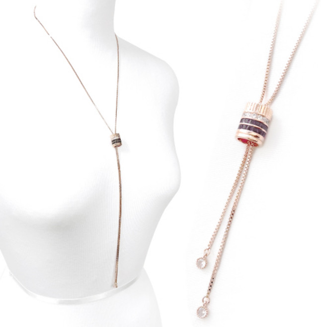 [혜성 주얼리] 엘린 스퀘어 럭셔리 꼬냑다이아 로즈골드 길이조절 슬라이드 롱 목걸이