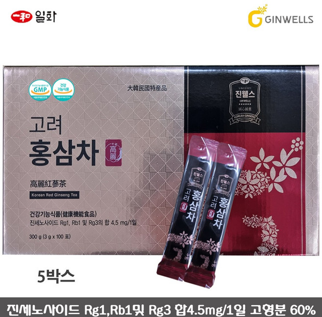 진웰스 일화 고려 홍삼차 홍삼농축액 인삼차 사포닌 기억력 면역력 항산화 혈행 피로회복 부모님 지인 선물, 5박스, 100개입, 3g