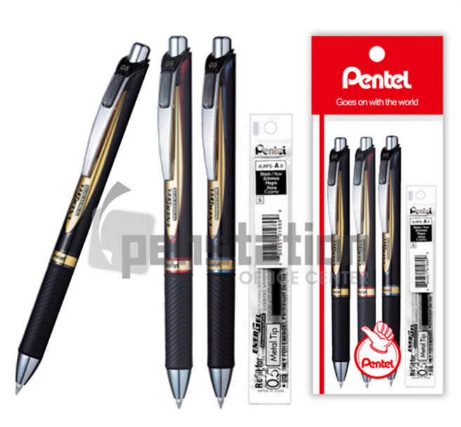 펜텔 에너겔 퍼머넌트 겔잉크 볼펜 0.5mm 흑/청/적 리필 세트, 1세트, 0.5 검정 1개+청색 1개+적색1개+리필 검정1개