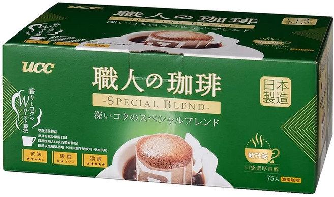 UCC 職人咖啡濾掛咖啡75入 特選綜合風味，在家享受濃郁厚實的職人級咖啡, 7g, 75個裝, 1箱
