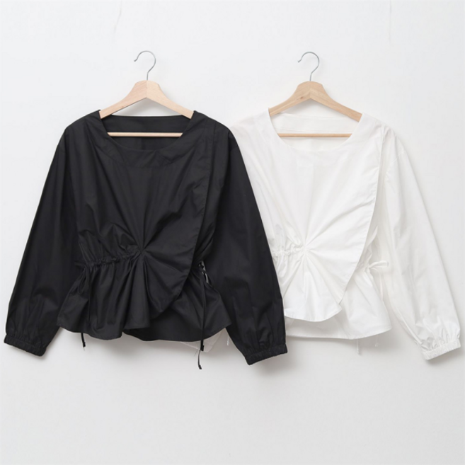 [옷자락 (osjarak)] 여성 가을 하객용 언발 스트링 꼬임 랩 블라우스