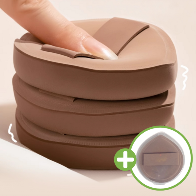 쫀쫀한 피부 착붙 대왕쿠션 대왕퍼프 + 케이스 세트, 3개, 브라운