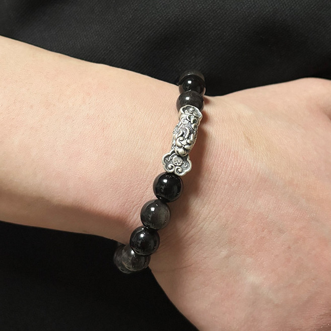 반지소 토리 실버99.9 비휴 흑요석 10mm 천연석 행운 팔찌