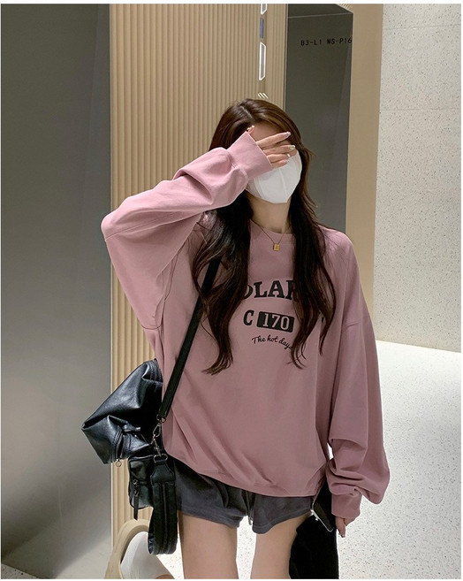 SunburstWonder 여성 가을 겨울 기모 루즈핏 캐주얼 맨투맨 라운드 긴팔 상의