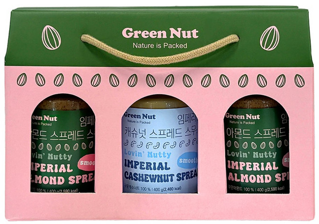 그린너트 임페리얼 아몬드버터 스무스2+캐슈넛버터 스무스1 3입 선물세트, 1세트, 1.2kg