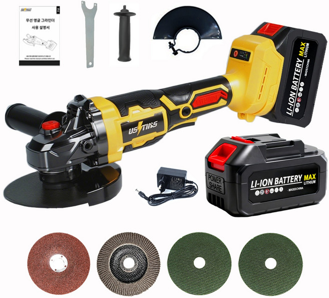 우스틴스 BLDC 무선 그라인더 125mm 4000mAh 대용량 배터리 3단 속도조절 연마기 절단기 가정용 DIY 절단 및 연마 세트, 본품+배터리 총1개