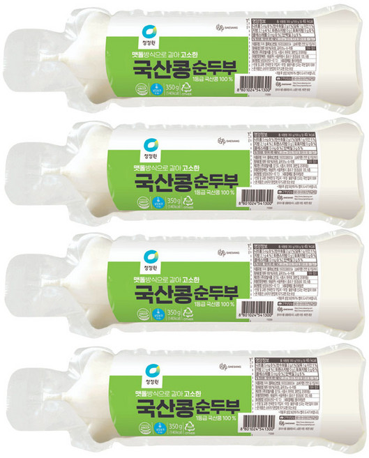 청정원 국산콩 순두부 국산순두부, 4개, 350g