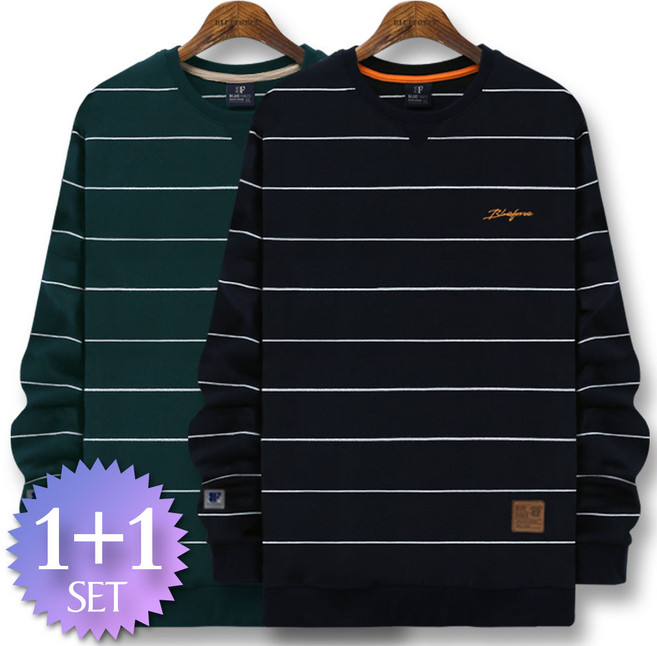 블루포스 컨츄빈 맨투맨 1+1 세트 남자 긴팔 티셔츠 남성 빅사이즈 운동복 가을 단체티 커플티 츄리닝