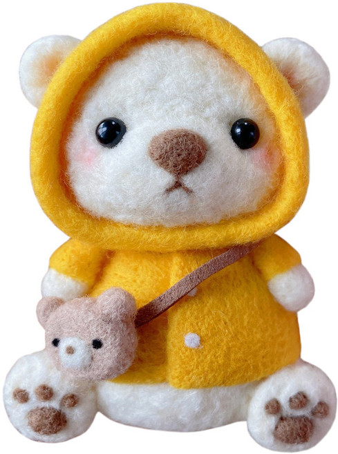 코히모 양모펠트 곰돌이 인형 만들기 DIY 키트 열쇠고리 키링 만들기 풀 세트 4W009, 옐로우