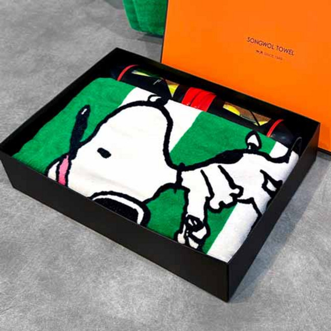 송월타올 스누피76 테니스 수건 비치타올 바스타올 선물세트(비치1+테니스공 2), 골고루(랜덤), 1개