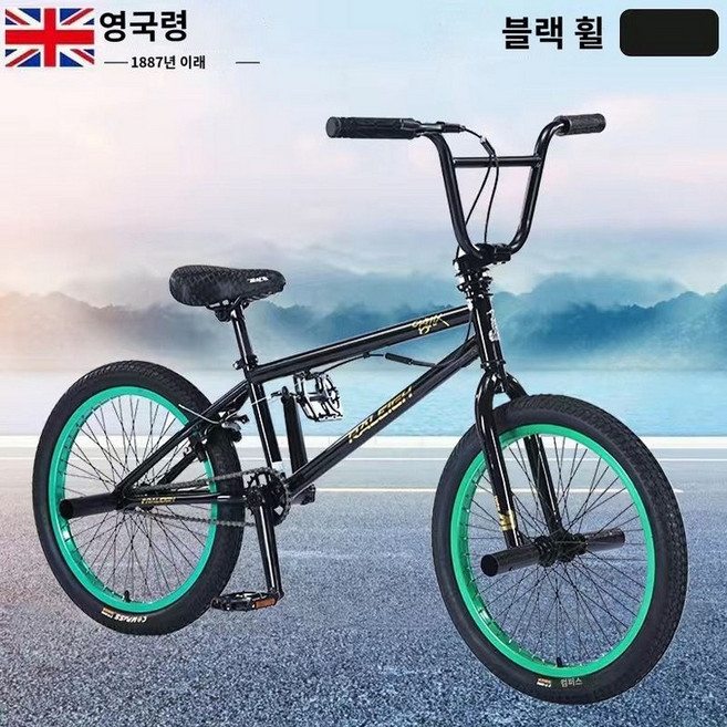 bmx자전거 묘기자전거 20인치 스트리트 곡예 초보자 연습용 경량, 1. 블랙그린 휠 360도 회전 핸들바, 1개