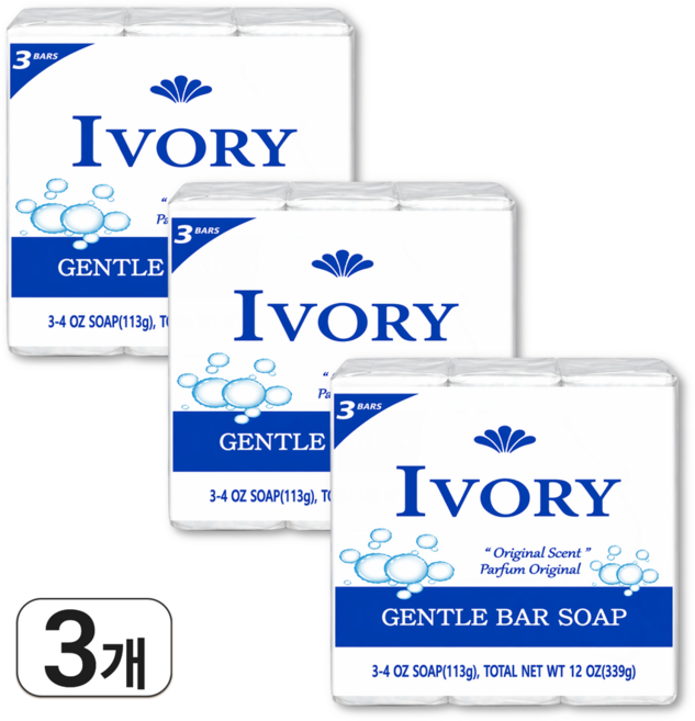 아이보리 세안비누 339g(12oz) x 3개 모낭염 비누, 339g, 3개입
