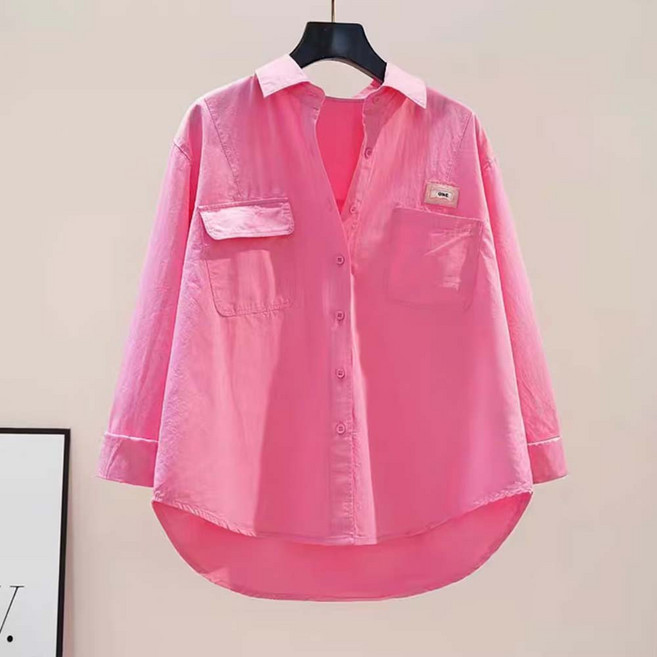 TKX 여성용 빅사이즈 캐주얼 롱슬리브 셔츠 면 소재 편한 스타일 간절기룩