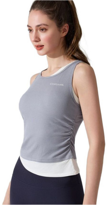 코어엑시스 여성 슬림핏 필라테스복 요가복 캡내장 레이어드 셔링 나시 브라탑