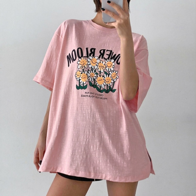 마이쏭 여성 빅사이즈 루즈핏 여름신상 플로룸프린팅슬라브박스티