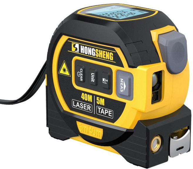 新品 電子測距儀 雷射捲尺 十字標線尺 工具, 1個, 黃色40M