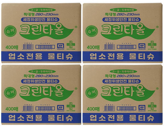슈퍼크린타올 물티슈 낱개포장형, 400개입, 4개