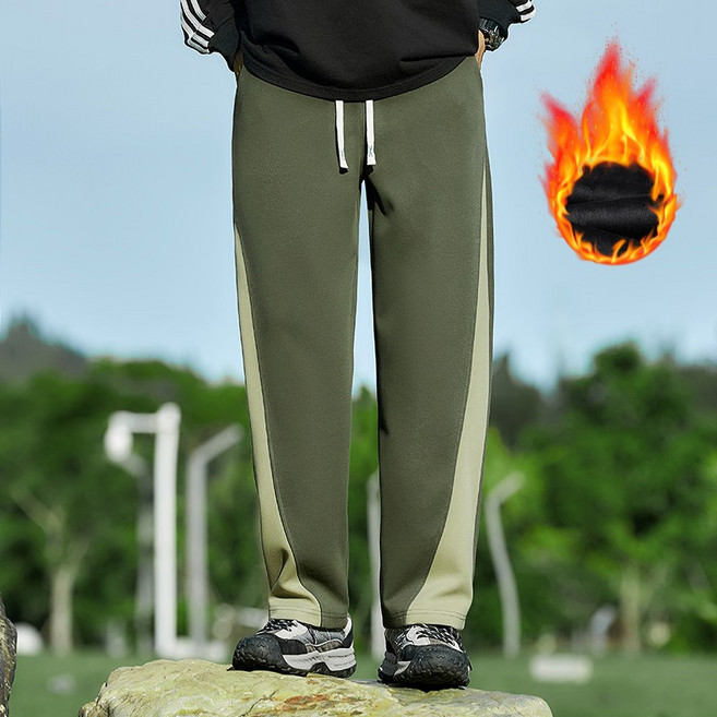 男士休閒加絨褲 拼色針織衛褲