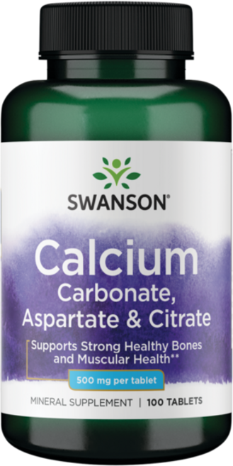 스완슨 칼슘 카보네이트 아스파르테이트 & 시트레이트 500mg 타블렛, 1개, 100정