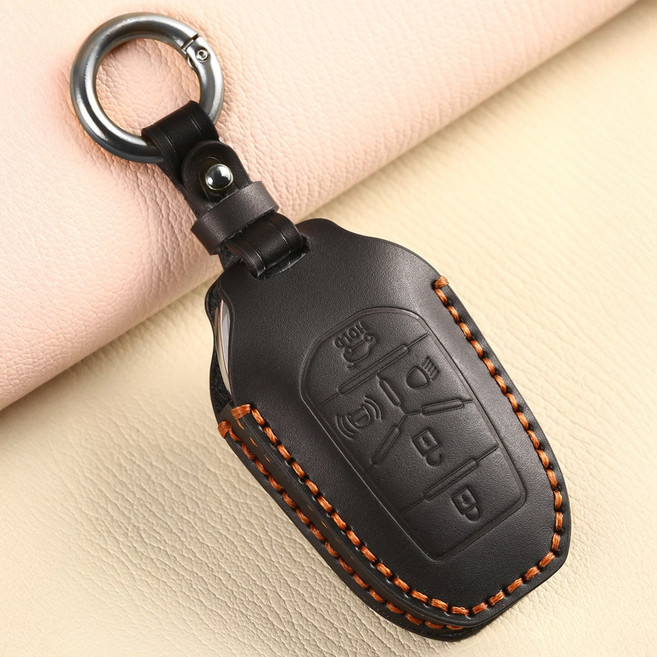 [CARBINI] 무쏘 EV 호환 스마트키 커버 가죽 키케이스 차키홀더 세트, 무쏘 EV 차량 호환 - 블랙, TSS-01