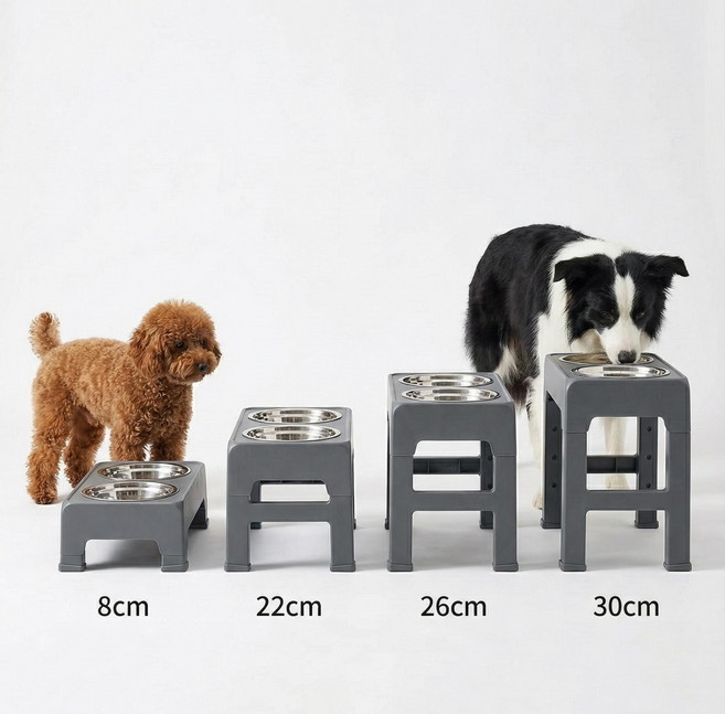 에스엘씨펫 강아지 높이조절 식기 거치대 2구 식탁, 1개, 그레이