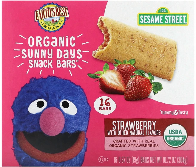 Earth's Best 유기농 Sunny Days 스낵 바 만 2세 이상 딸기 맛 16개입 각 19g(0.67oz) Best (얼스 베스트), Earth's Best, 유기농 Sunny Days 스 - 쿠팡