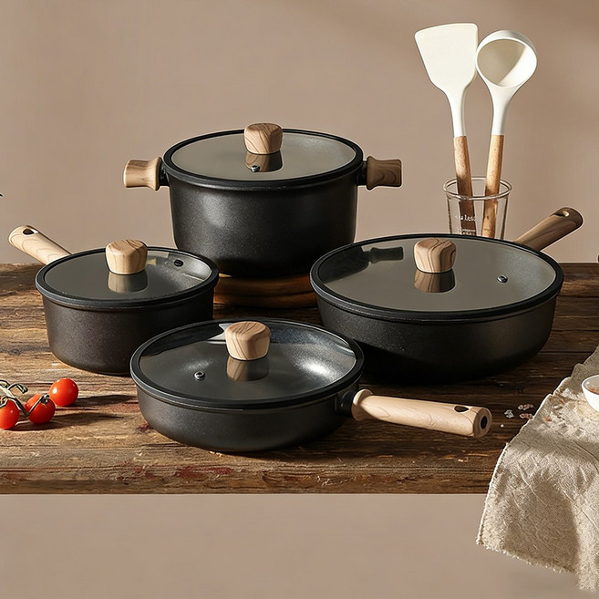 ZOZOFO 새집 선물 인덕션 프라이팬 궁중팬 양수냄비 편수냄비 DIY 세트 (인덕션 사용 가능), 1개, 편수냄비20cm + 양수냄비24cm+프라이팬28cm, 프리미엄 블랙
