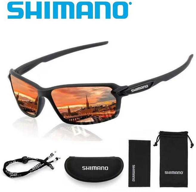 SHIMANO 변색 편광 고화질 낚시 선글라스 루어 낚시 플랫폼 낚시 운전 주야간 사용, 183 블랙 빨간색 렌즈