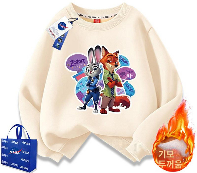 주토피아 맨투맨 티셔츠 주디 추리닝 동물 캐릭터 세트 상하복 기모 바지 겨울, 여우선생 토끼 아가씨 베이지