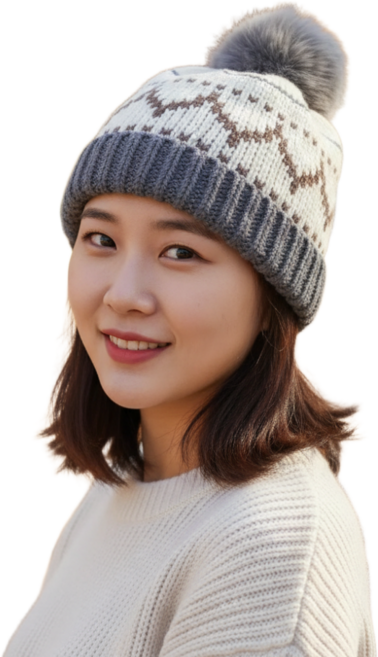 디엠피 지그재그 털 방울 데일리 비니 여성모자 방한