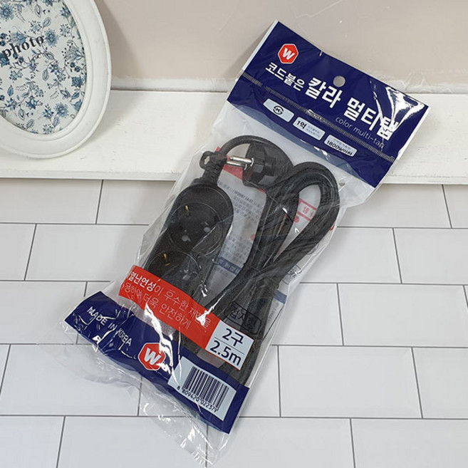 w코드붙은 멀티탭 일반형 2구 블랙 2.5m, 단품, 상세 설명 참조, 1개