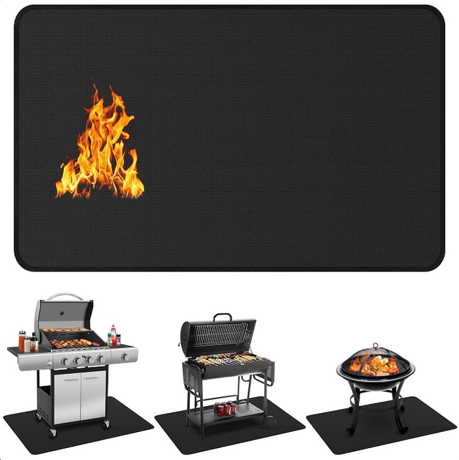 SAIVEINA 잔디보호 바베큐 그릴 내열매트 캠핑 방염매트 실리콘 코팅 난로 화로대 화재방지 매트 152x106cm, 1개