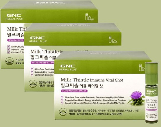 지앤씨 GNC 밀크씨슬 이뮨 바이탈 샷 실리마린 1300 이중 액상 30개입 3개 망고맛 하루한병 본품 597276, 30회분