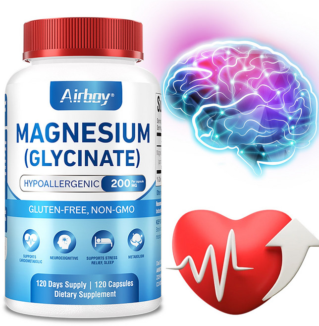 마그네슘 글리시네이트 200mg - 고강도 피로 방지 뼈와 근육 건강, 1개, 120정