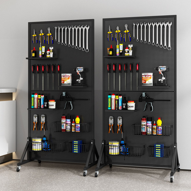 가벽 타공파티션 칸막이 스탠드 인테리어 가림막 이동식, 1개, 블랙 바퀴 달린 바닥형 120x40