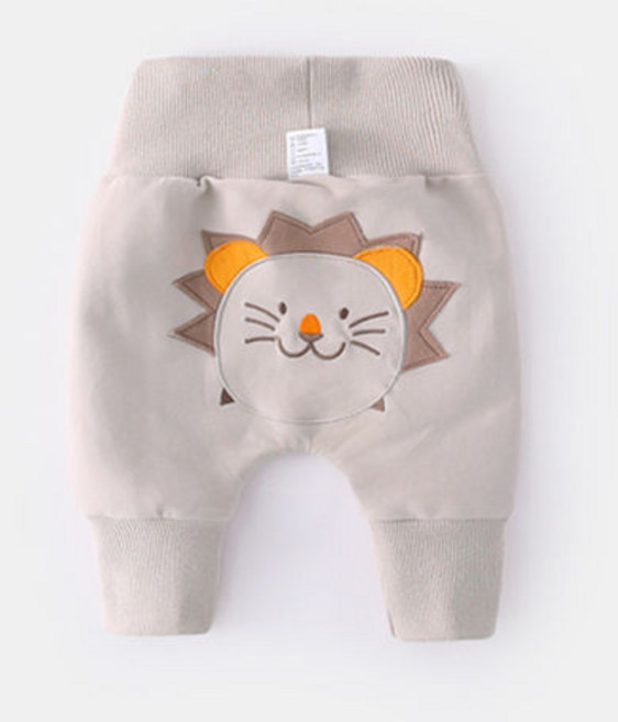 MiniMiracles Store 嬰兒純棉高腰護肚褲 立體動物造型 銀灰色獅子 90碼