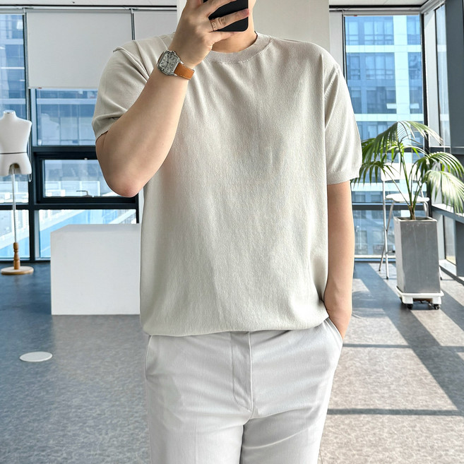 룩플레인 시원한 린넨 라운드 여름 반팔 니트 11color